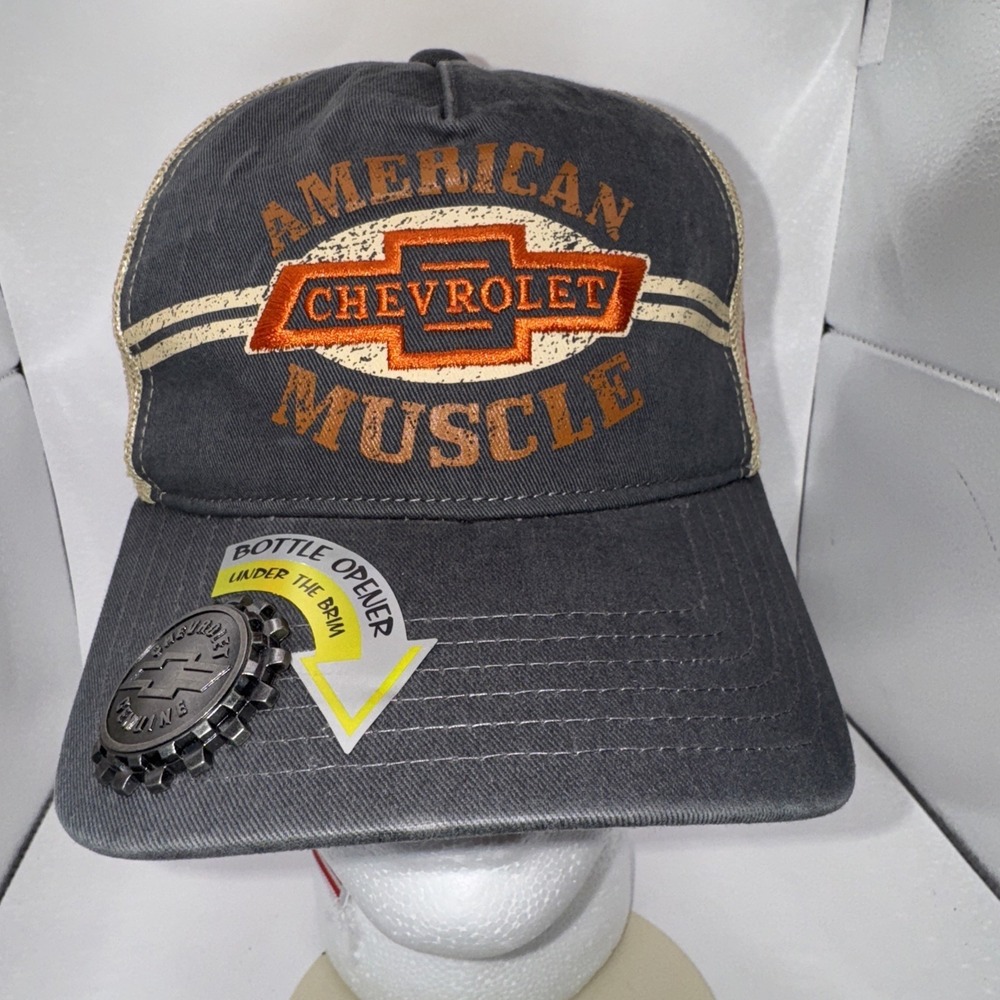 Chevrolet Bottle Opener Trucker Cap American Muscle 1911 Tan/Grey/Orange New
